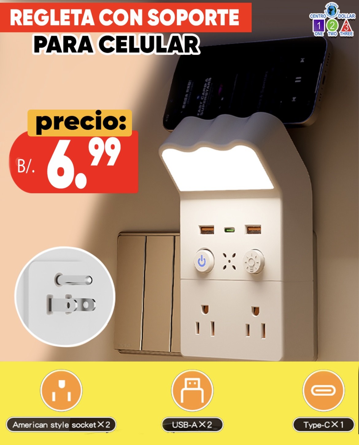 Regleta con Soporte para tu telefono